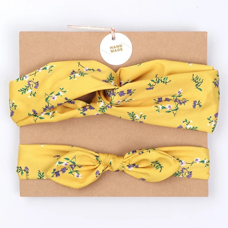 MIXIU 2pcs Mom And Baby Headbands Rabbit Ears Elastic Hair Bands Bow Print Hairbands Parent-child Hair Accessories Kids