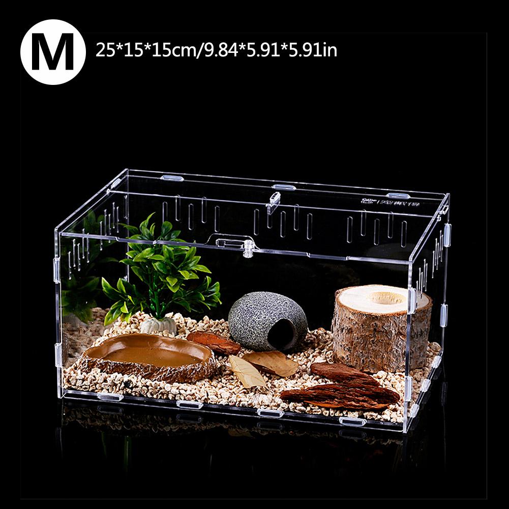 Latest Reptile Breeding Box Acrylic Transparent Sliding Cover Reptile Tank Insect Spiders Tortoise Lizard Feeding Box Terrarium: 25 15 15cm