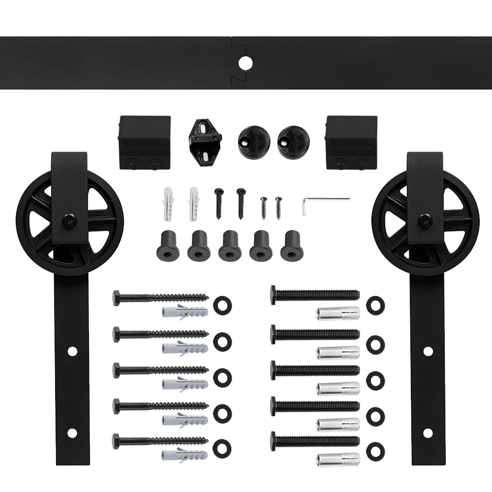 152CM/183CM/200CM Barn Door Hanging Rail For Europe Rustic Black Sliding Hardware Big-wheel Cabinet Wood Door