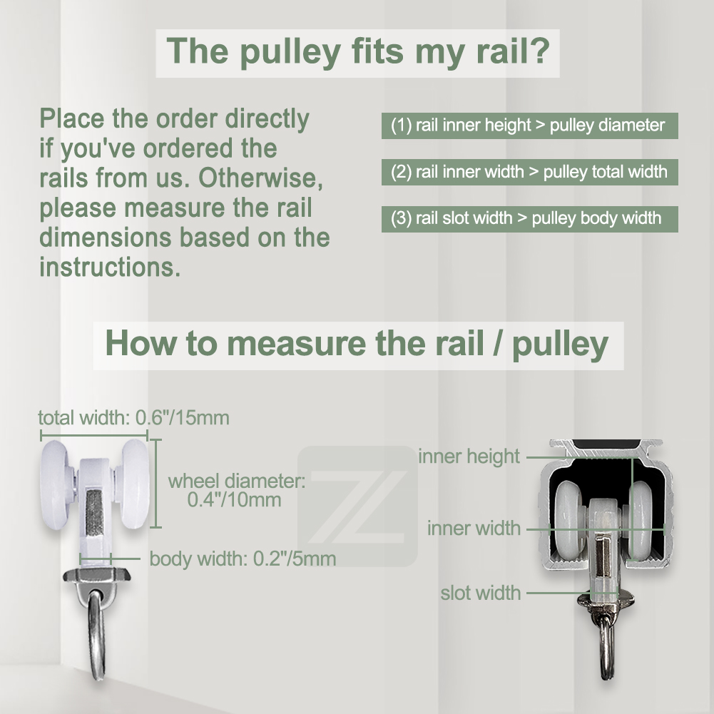 Polias de trilho de cortina de liga de alumínio, corredores para trilhos de cortina, serviço pesado