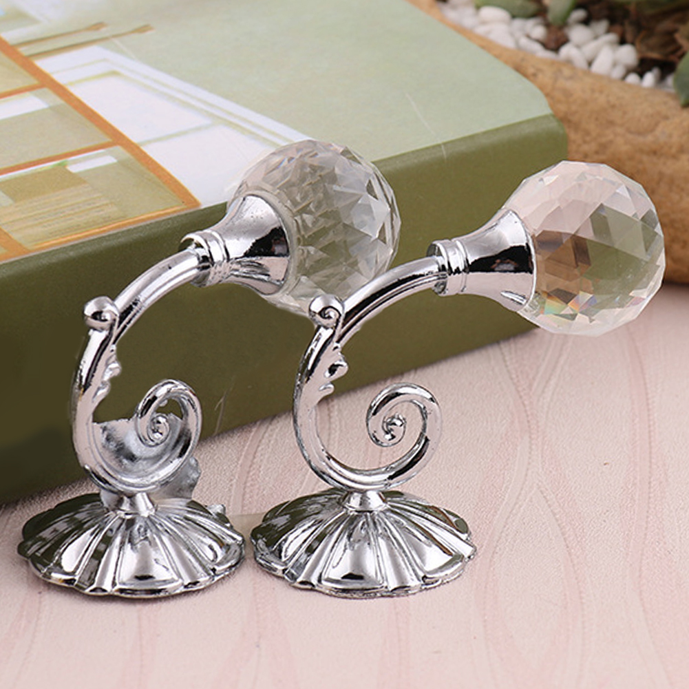 Metal Crystal Glass Curtain Holdback Wall Tie Back Hooks Hanger Holder: Silver