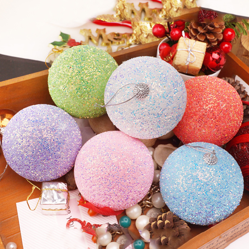 8cm Foam Balls Christmas Ornaments Ball Glitter Hang Balls Xmas Decorations Hanging Tree Pendants Year Party Ornament Decor