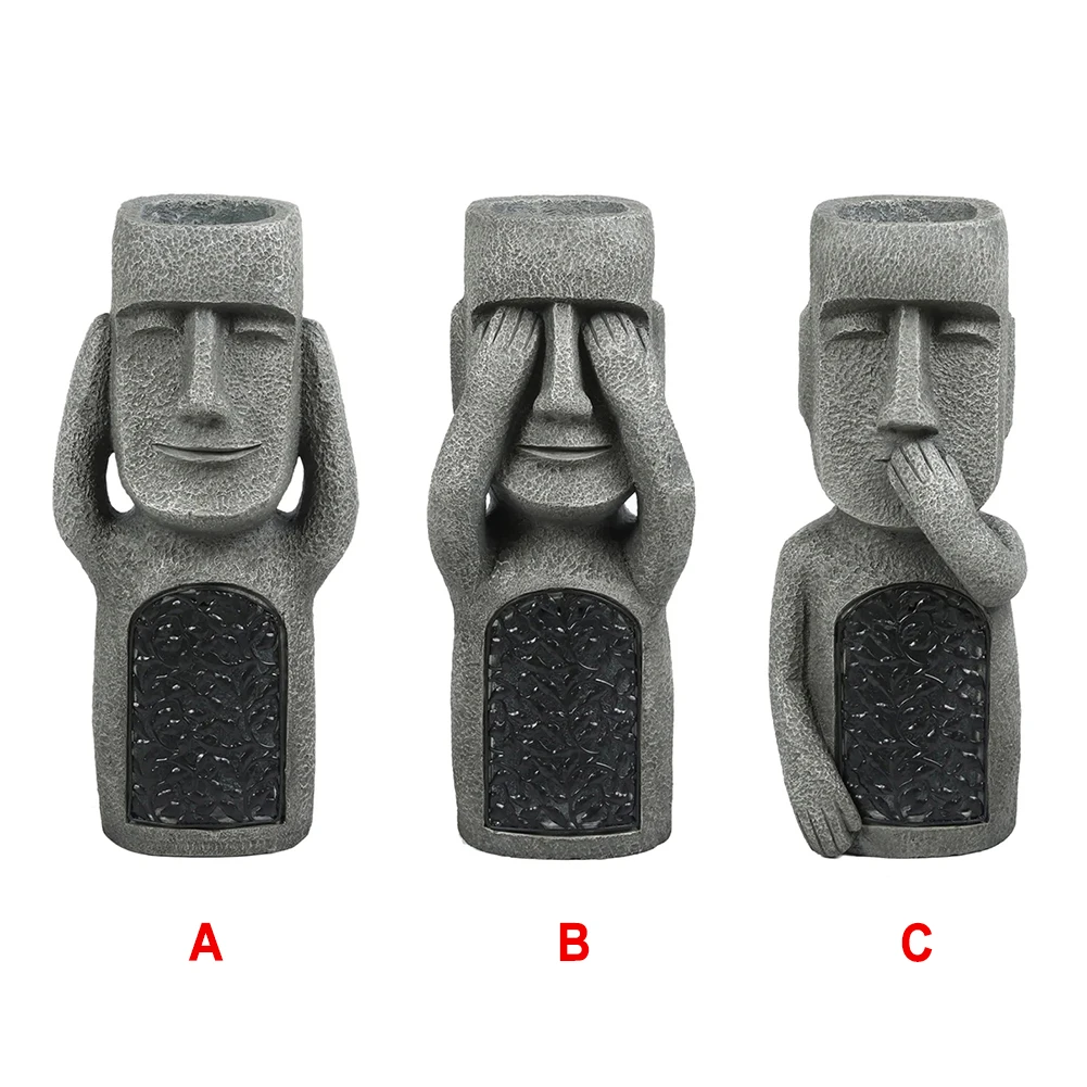 See Hear Speak No Evil Garden Easter Island Statues Resin Sculpture Outdoor Decoration Home Vase Statue Decor Figurine