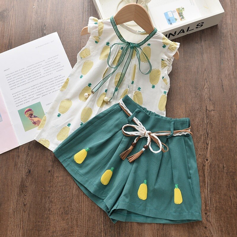 Summer Girl Clothes Baby Girl Set Pineapple Baby Shirts Shorts Set Kids Clothing Set Girl Clothes: Green / 12M