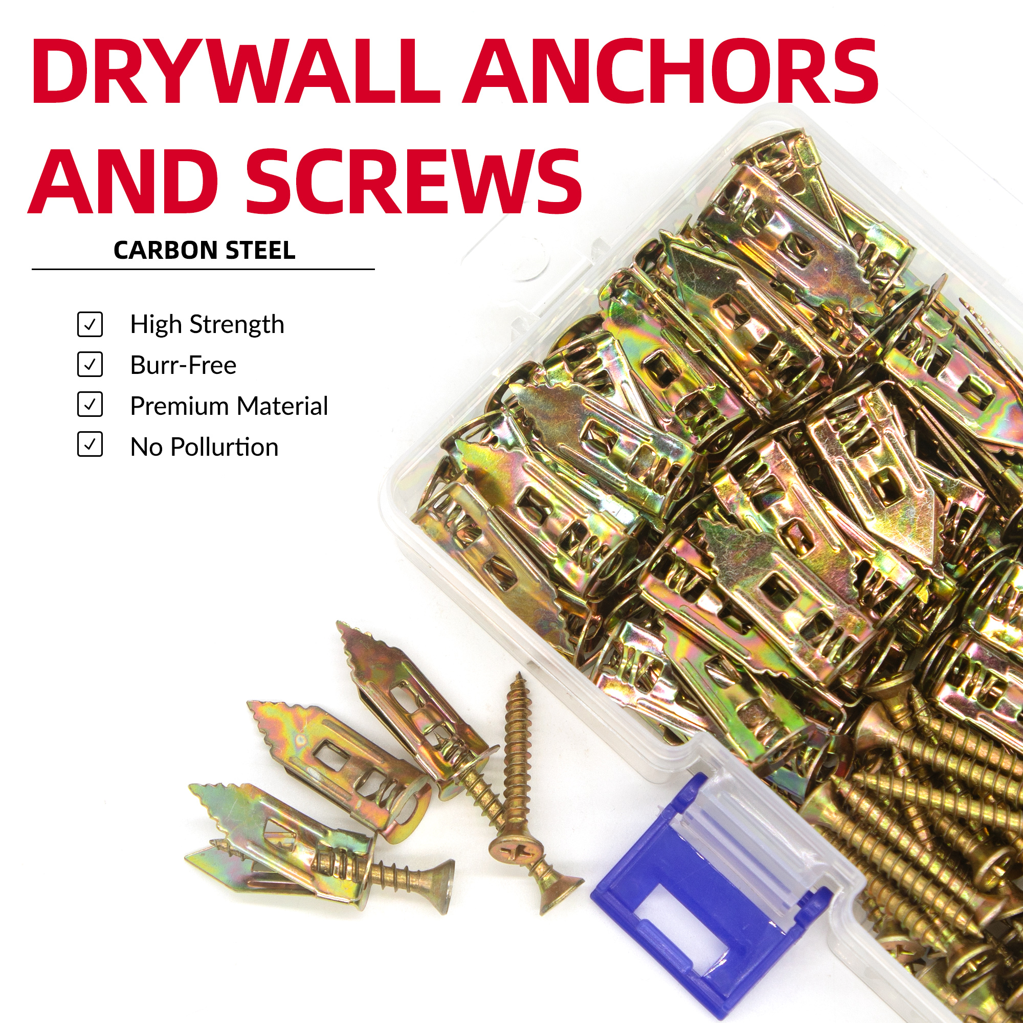 30/60/100 sæt selvborende gipsankre med skruer og  a 30mm længder gipsudvidelsesskrue til gipsanker