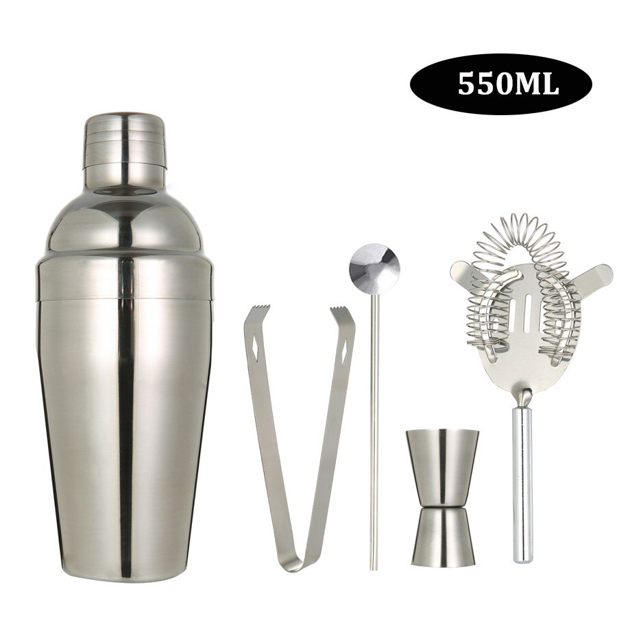 BIUBIUTUA Stainless Steel Cocktail Shaker Mixer Wine Martini Boston Shaker For Bartender Drink Bar Tools 550ML/750ML: 550ml 5pcs