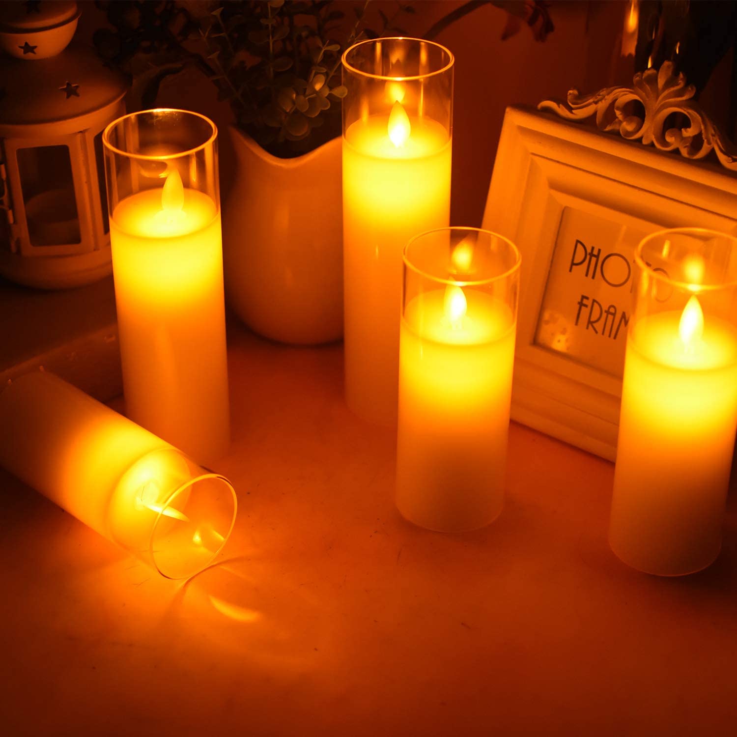 Glass Flameless Candles Set 8" 10" 12" Battery Operated Real Wax Pillars Glass LED Candles With Remote Control Cycling Timer