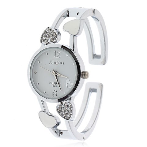 Women Bangle Watch Bracelet Quartz Watch with Rhinestone Round Dial Stainless Steel Band Wrist Watches with Box: 632white