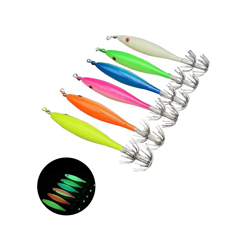 5 unids/bolsa anzuelo luminoso de calamar 7cm anzuelo de calamar brillante anzuelo de pesca de sepia pequeño Señuelos de Pesca de Mar cebo de pesca