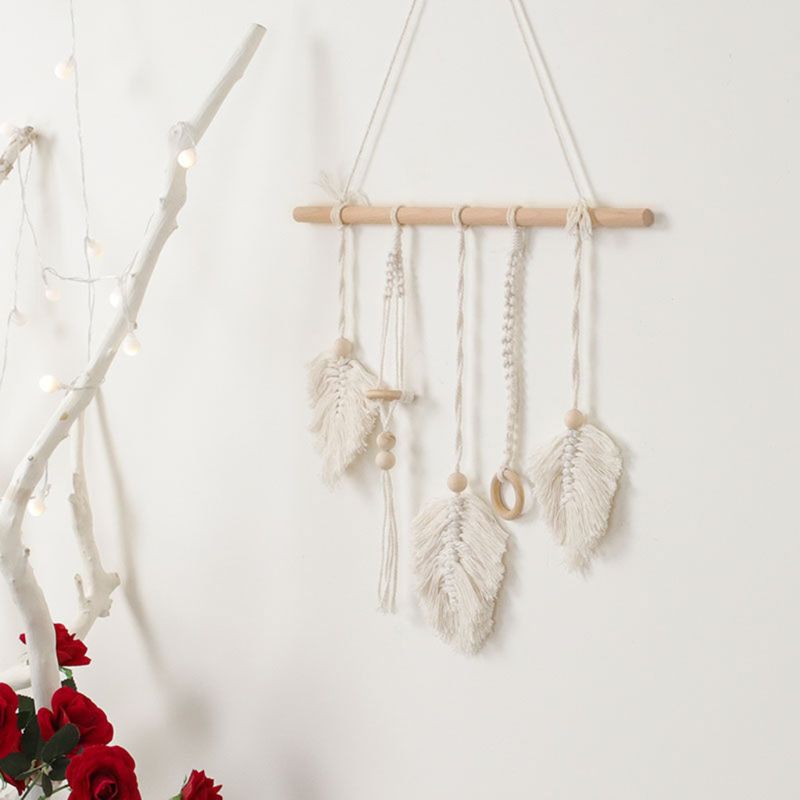 OOTDTY Nordic Hand-woven Cotton Rope Tapestry Macrame Wall Hanging Tassel Pendant Kids Room Decorations