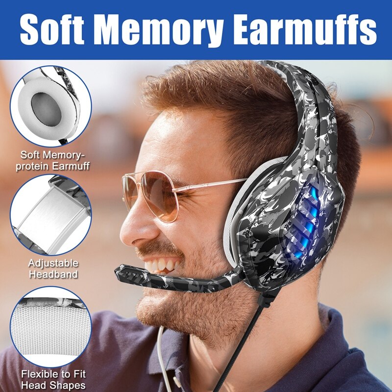 Camouflage Wired Gaming Headphone Deep Bass Headset Computer Gamer Earphone with Mic for PC Computer Phone Laptop