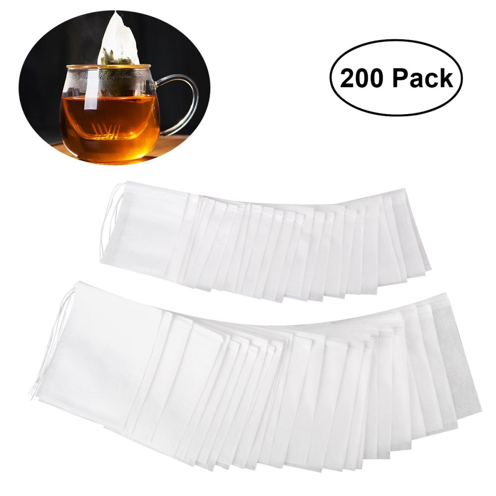 Ounona 200 pces drawstring saco de chá filtro de papel vazio saquinho de chá sacos para folhas soltas chá em pó ervas (branco): White