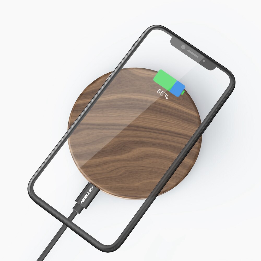 KEYSION 10W Wooden Qi Wireless Charger for iPhone 11 Pro Max XR XS Max 8Plus fast Wireless Charging Stand for Samsung S20 S10 S9: KS-FWCP01