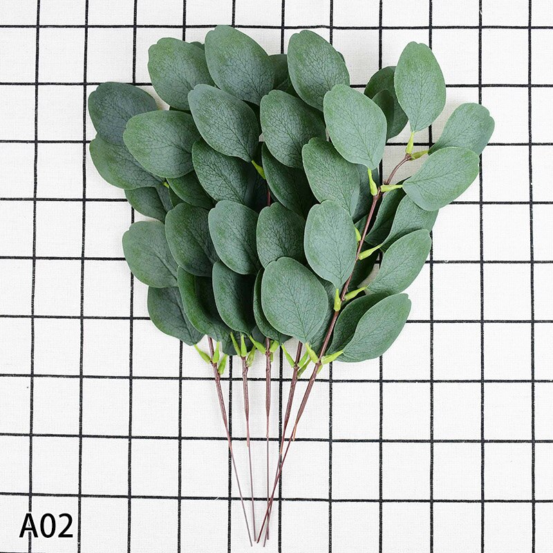 Silk Simulation Eucalipto Stems Artificial Eucalyptus Leaf Plants DIY Bridal Bouquet Bride To Be Wedding Greenery Decorations: A02