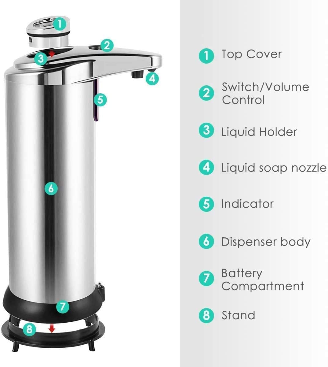 250ml sæbedispenser rustfrit stål automatisk smart sensor flydende sæbedispenser induktionsdispenser hjem køkken badeværelse