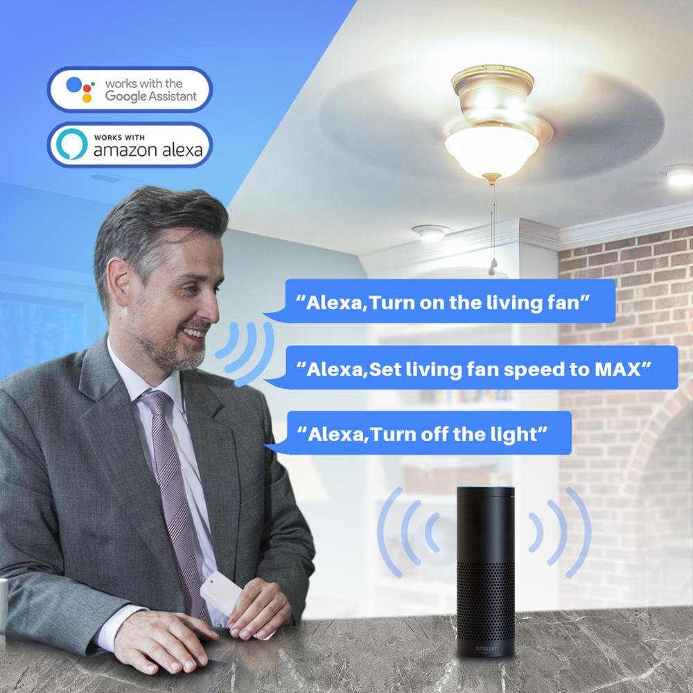 Smart WiFi Ceiling Fan Remote Control Kit, Small Size and Universal, 4 Speeds & 12 Countdown Timing, Compatible with Alexa