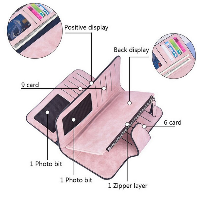 Kvinners mykt skinn lang lommebok kredittkort clutch veske