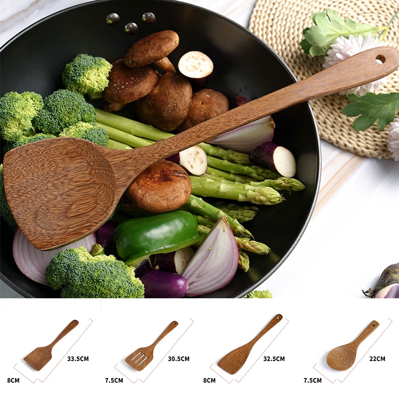 Duurzaam Eco-vriendelijke Houten Spatel Hittebestendige Non-stick Natuurlijke Houten Koken Lepel Rijst Scoop Keuken Kookgerei