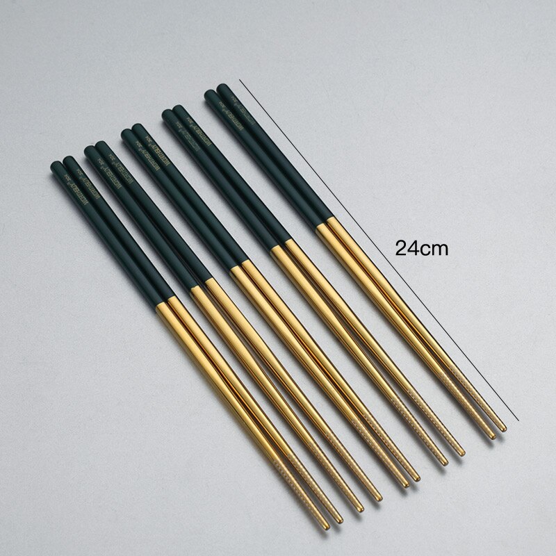 WORTHBUY 5 Pairs Juego de coloridos palillos chinos de acero inoxidable 304 para palillos de comida de Sushi palillos chinos reutilizables antideslizantes: 24cm Green