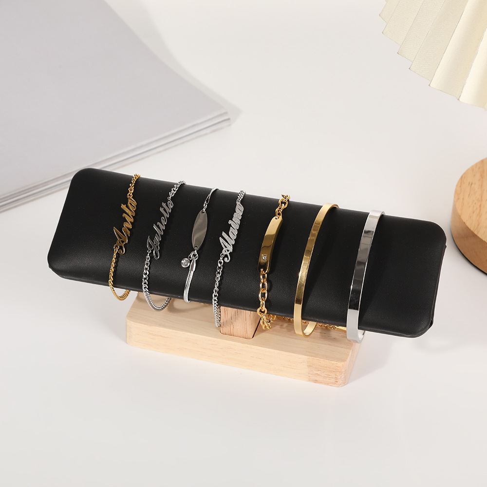 Hoogwaardige houten armbandenstandaard met fluwelen pu-oppervlak, sieradenhouder, oorbellenhouder, sieradenorganizer.: Blauw