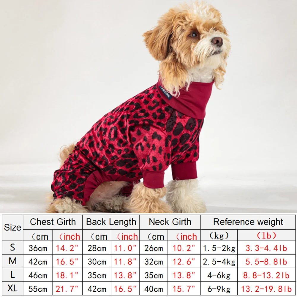 Leopard Dog Pajamas for Small Medium Dogs ,Anti-Shedding Puppy Elastic Hoodie,Soft Silk Fabric Overalls for Dogs Pet Costume: S / Red