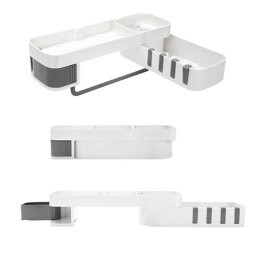 Plastic Badkamer Plank Organisator Snap Hoekkast Caddy Badkamer Hoekkast Douche Opslag Muur Houder Shampoo Houder: white and grey
