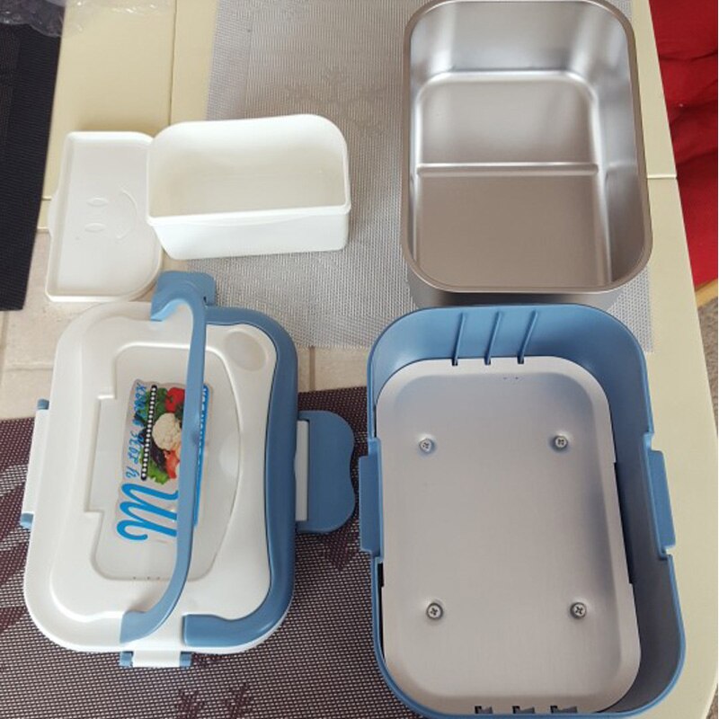 Electric Lunch Box Portable Heated Food Warmer Box Stainless Steel Inner Pot Lunch Box Set 12V/24V/220V for Car/Truck Lunch Box