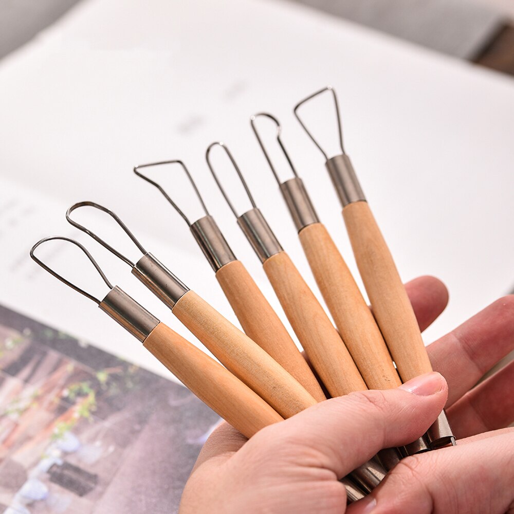 Pottery tools 6sets of double-headed flat wire knife pottery commonly used trimming knife ultra-light clay model sculpture knife