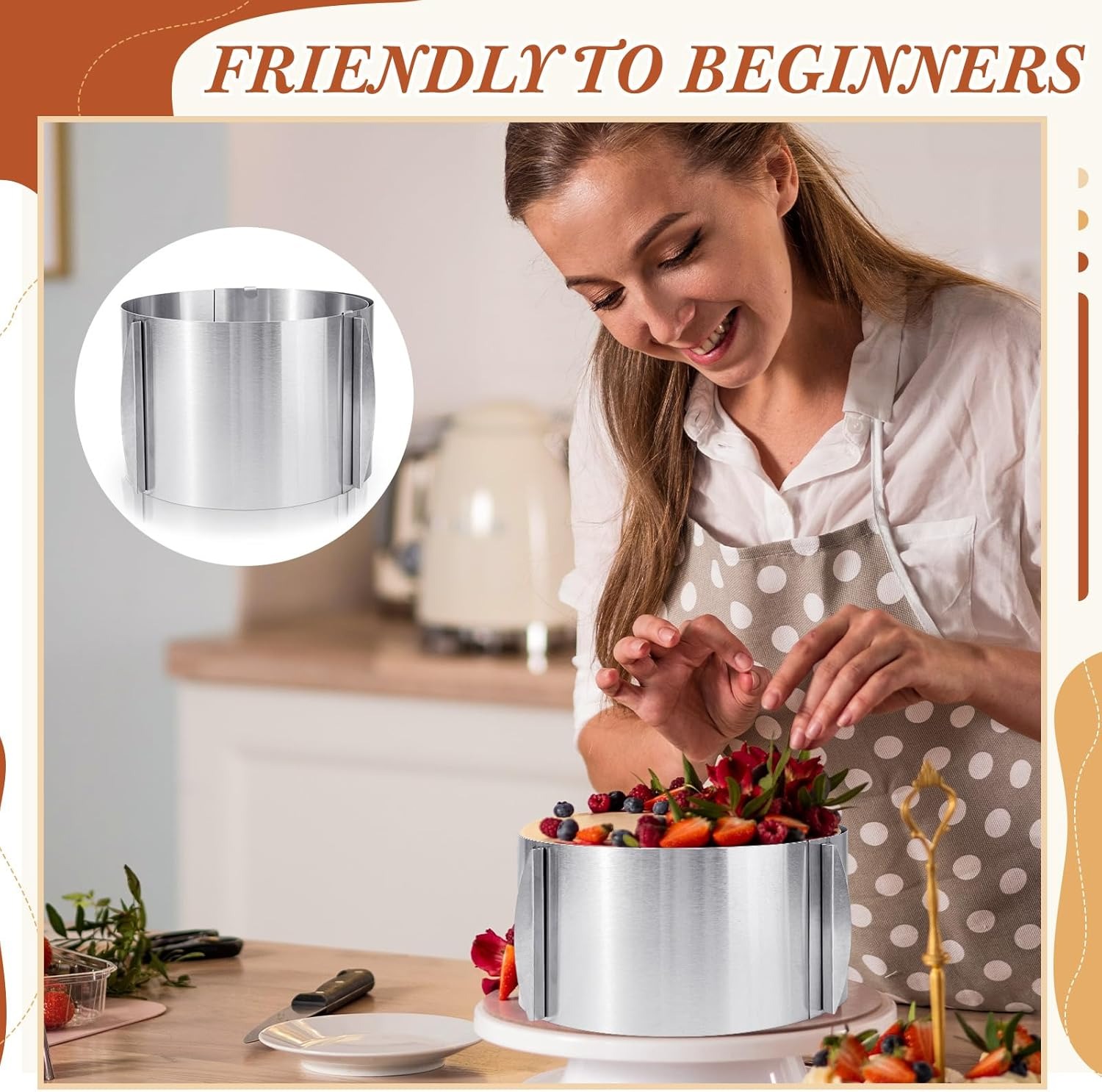 Adjustable Cake Ring for Baking 430 Stainless Steel 6-30cm Telescopic Mousse Ring Rustproof with Scale 3D Cake Baking Molds
