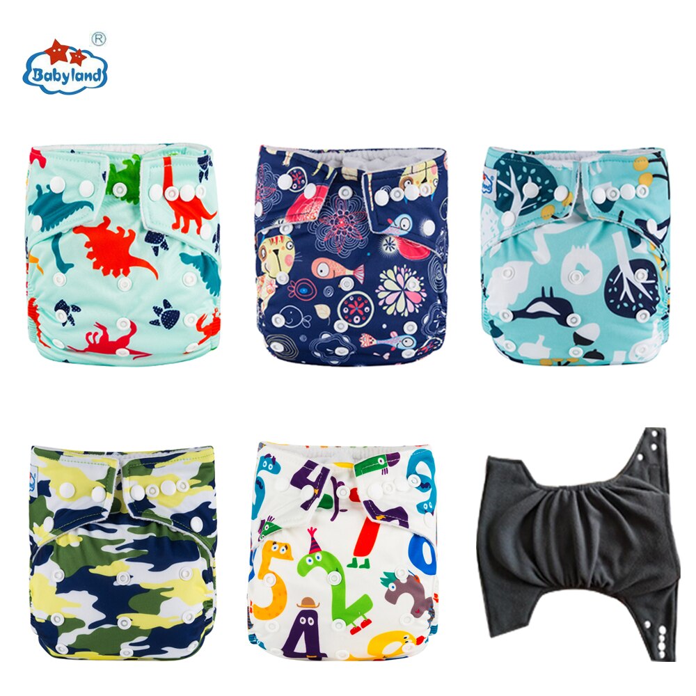 Fralda Ecologica Babyland Eco-Friendly Bamboo Charcoal Diapers 5pcs/set Washable Baby Nappy Pocket Diapers Covers For 3-15KG: Boy A Model