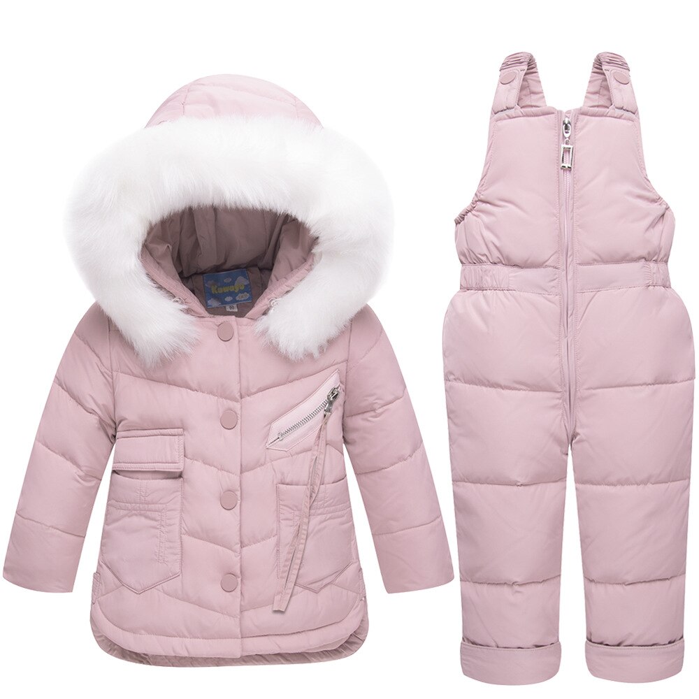 Nouvel hiver pour bébé garçon fille costume enfants canard vers le bas ensemble de vêtements bébé veste + pantalon salopette enfants vêtements Snowsuit: Pink2 / 3T