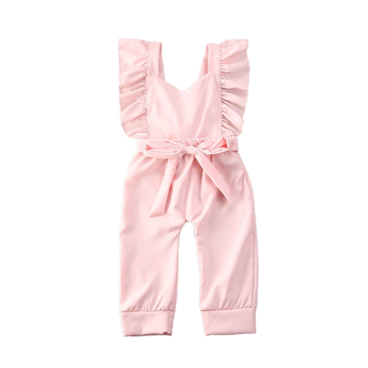 0-24M Newborn Baby Kids Girls Boys Rompers Pink Solid Ruffles Short Sleeve Lovely Jumpsuits Outfits