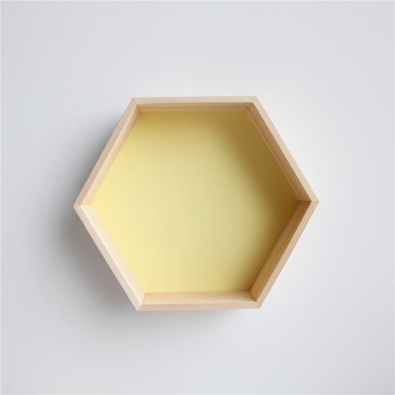 Neue Holz Hexagon Wanddekoration Baby Zimmer/Schlafzimmer Candy Organisation Aufhänger Fotografie Requisiten Regale Storage Decor Polygon Box: L / Gelb