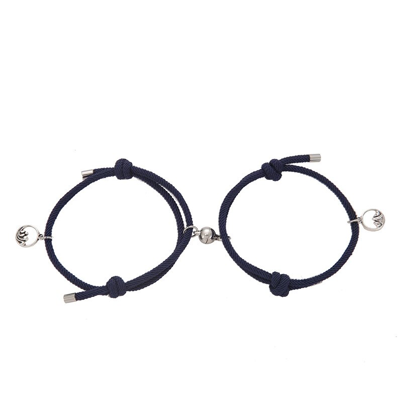 2Pcs/Set Steel O-Shaped Magnet Adjustable Bracelet for Couple Stainless Steel Charm Attractive Men and Women Valentine'Day: navy blue