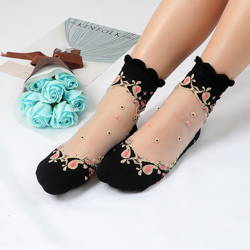 Lace Ruffle Soft Comfy Sheer Silk Socks Elastic Mesh Knit Frill Trim Transparent Ankle Funny Sexy Fishnet Women Socks: 2
