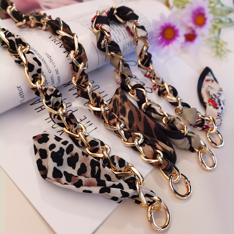 Leopard Print Silk Scarf Chain Hand Lanyard Phone Wrist Strap Anti-lost Lanyard Strap bag Anti-lost Lanyard Plush Strap Mobile