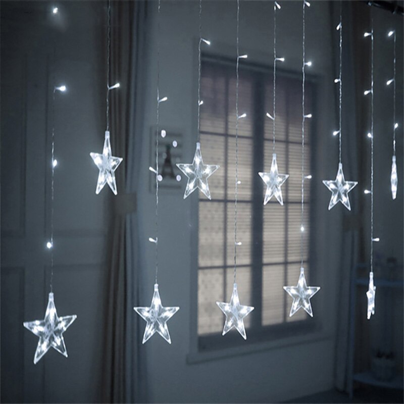 220V EU Plug LED Star Christmas Curtains lights Indoor/Outdoor Garland string fairy Lamp For Wedding Party Decoration: Style2 Cold white / 220V-EU Plug