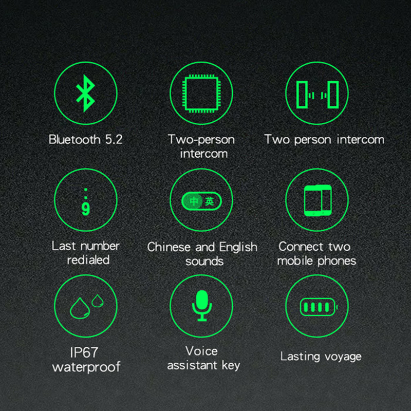 Motorcykelhjälm bluetooth-intercom trådlös bluetooth 5.2- headset stöder vattentäta hörlurar med 400m-600m högtalare och stöd för flera scener