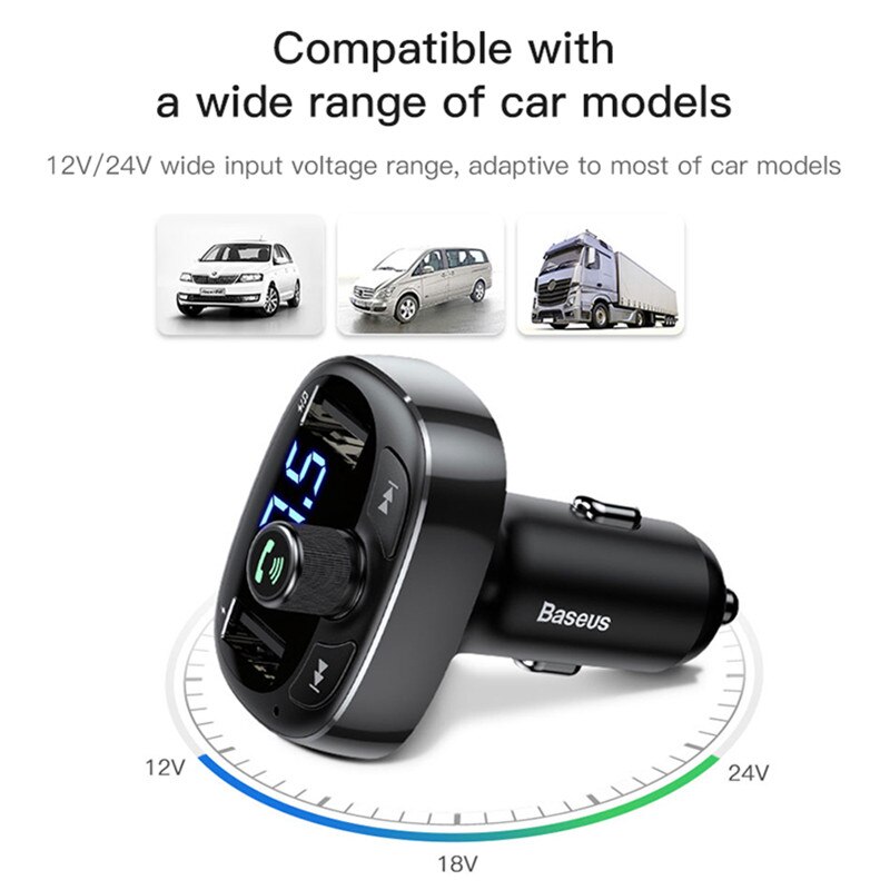 Baseus LCD Display FM Transmitter Car Charger Dual USB Phone Charger Handsfree Bluetooth MP3 Player,born to listen music in car