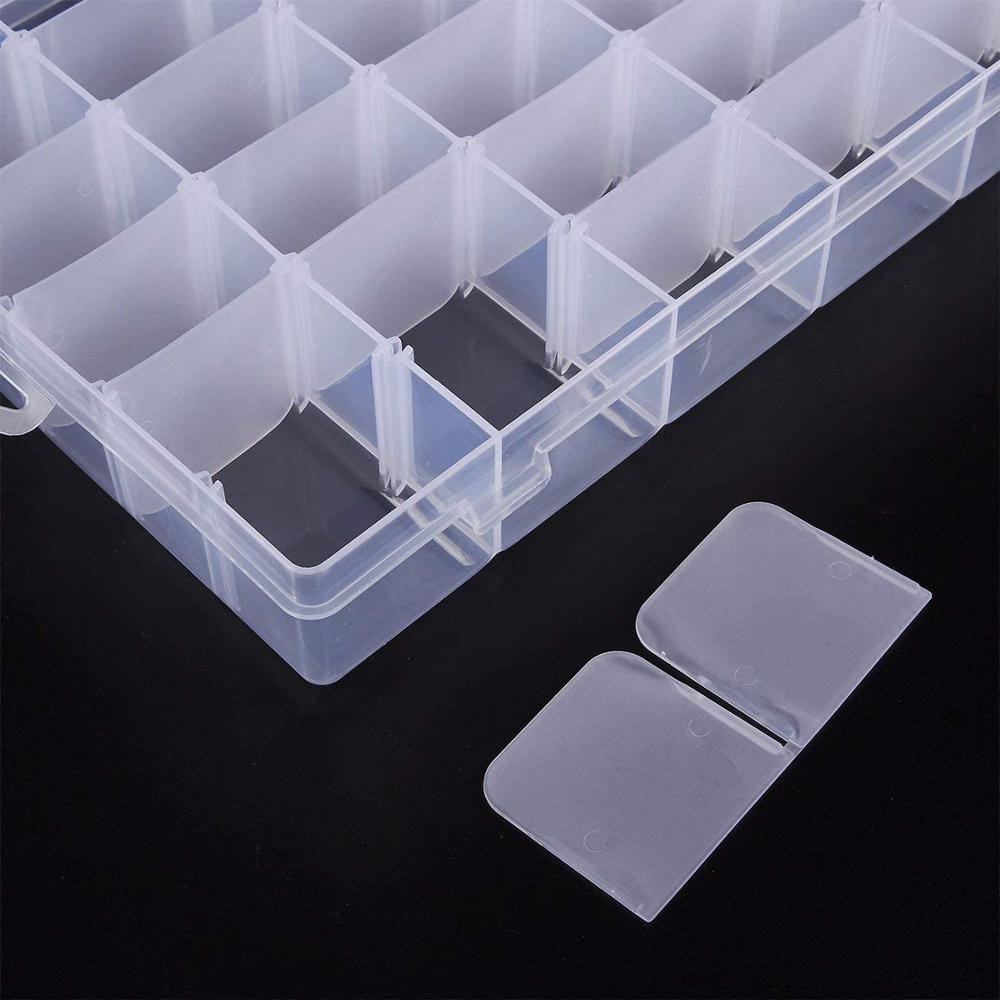 OLOEY Home Portable 24 Compartment Storage Box Practical Adjustable Plastic Case for Bead Rings Jewelry Display Organizer