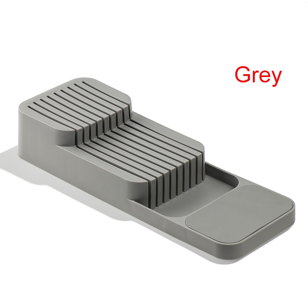 Plastic Knife Block Holder Drawer Knives Forks Spoons Storage Rack Knife Stand Cabinet Tray Kitchen Cultery Organizer Kitchen St: Grey