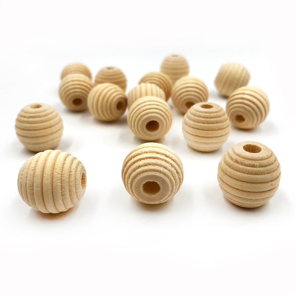 50pcs 15x20mm DIY Natural Ball Round Stripe Spacer Wooden Beads Lead-Free Wooden Balls Loose Ball Beads Big Hole Supply