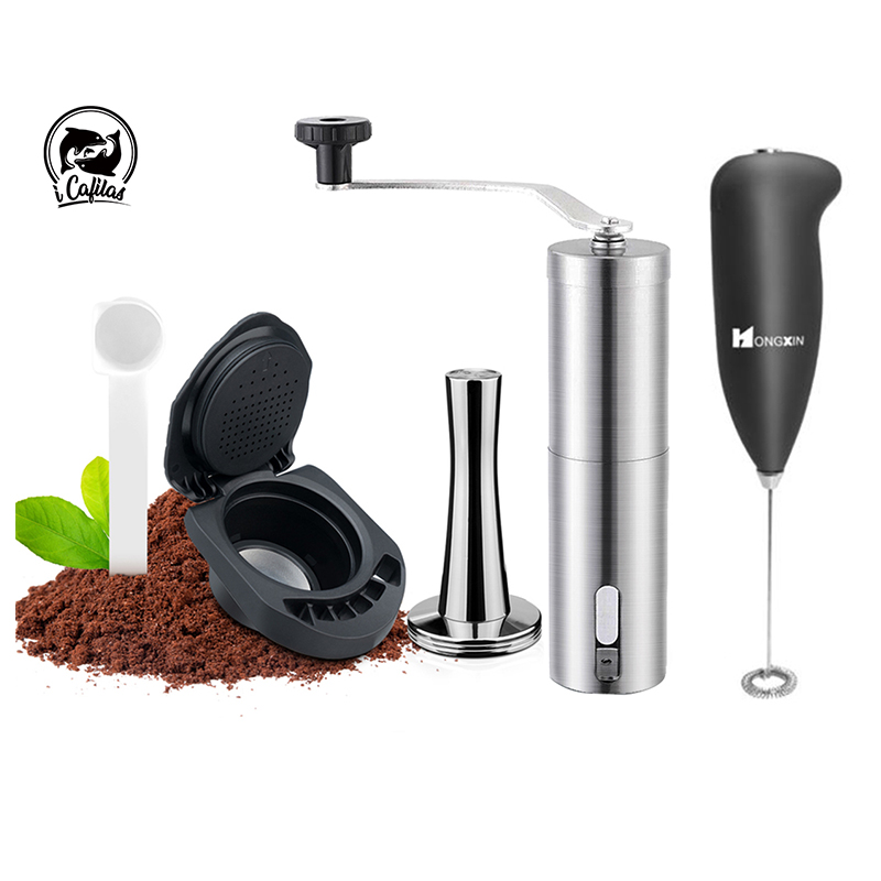 Adattatore per caffè ICafilas Adattatore per capsula riutilizzabili Dolce gusto con accessori per macchine da caffè Genio S ottavino: Grigio scuro