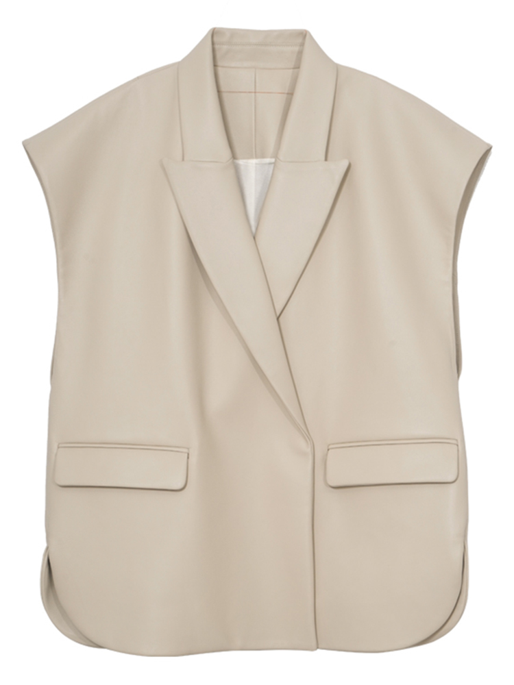Lautaro-dames licht zacht kunstleer vest, revers, , luxe, ontwerper, mouwloos jasje, lente, herfstmode, zwart: S / WHITE