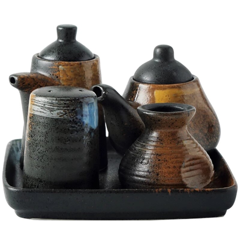 Japanese and Korean Seasoning Bottle Set Japanese Cuisine Sashimi Soy Sauce Bottle Pepper Pot Ceramic Spice Bottle Jar Set Retro