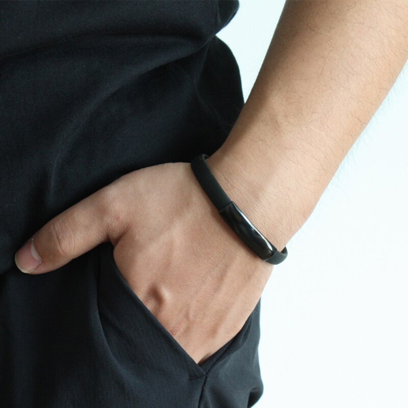 Heren Armband Titanium Stalen Armband Modieuze Persoonlijkheid Black Charm Rubber Paar Armband Voor Mannen