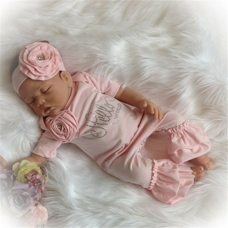 Newborn Baby Girls Flower Ruffle Jumpsuit Headband Outfits Clothes Set