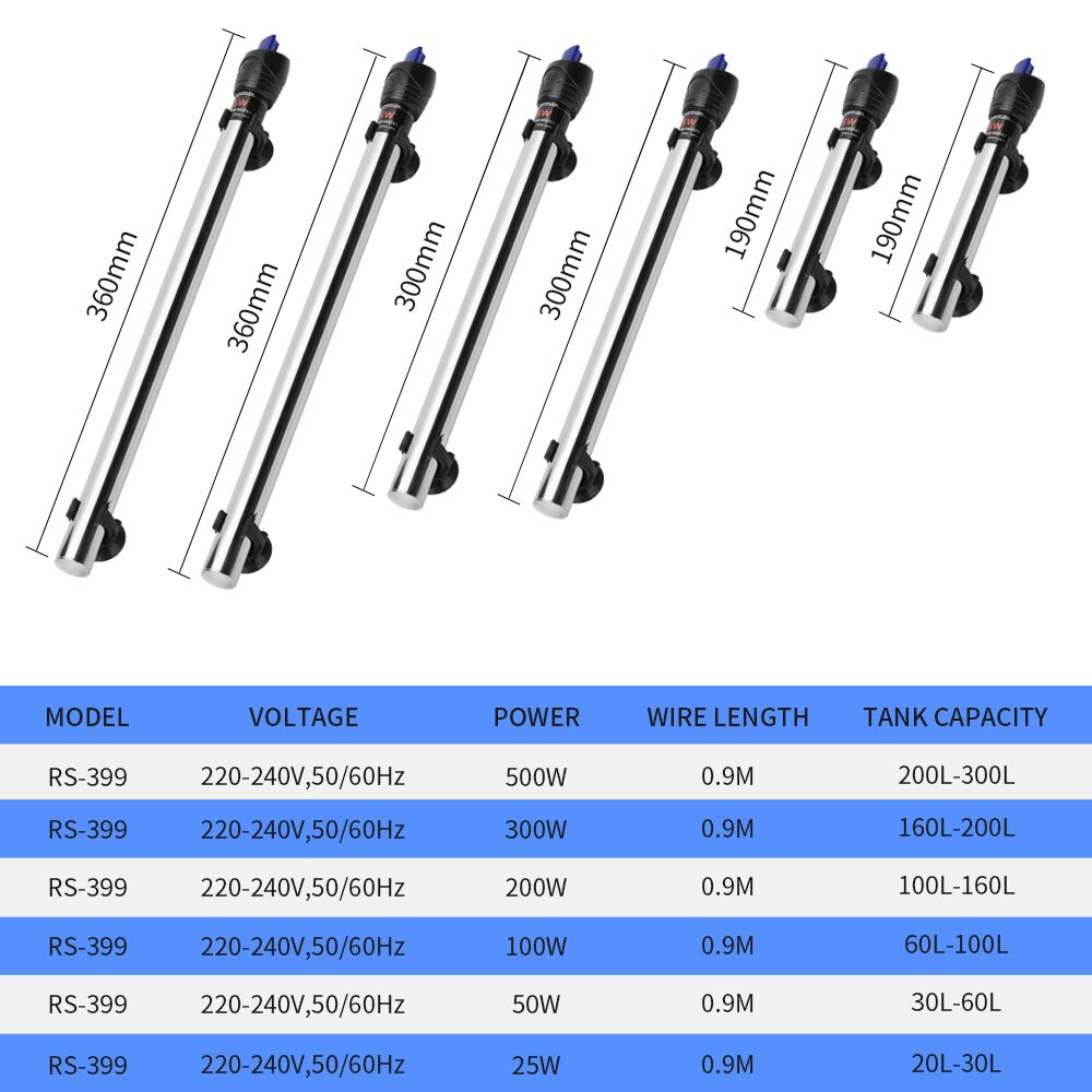 Resun RS-25W/50W/100W/200W/300W Aquarium Heizstab Aquarium Konstante temperatur Stange Aquarium Heizung Aquarium Zubehör
