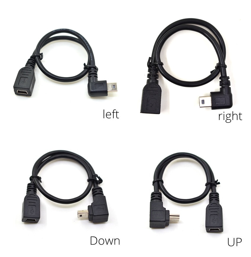 20 cm 90 Graden Rechts & Links & Up & Down Schuin Mini USB 2.0 5Pin Man-vrouw Extension kabel Mini-usb voor GPS Ontvanger