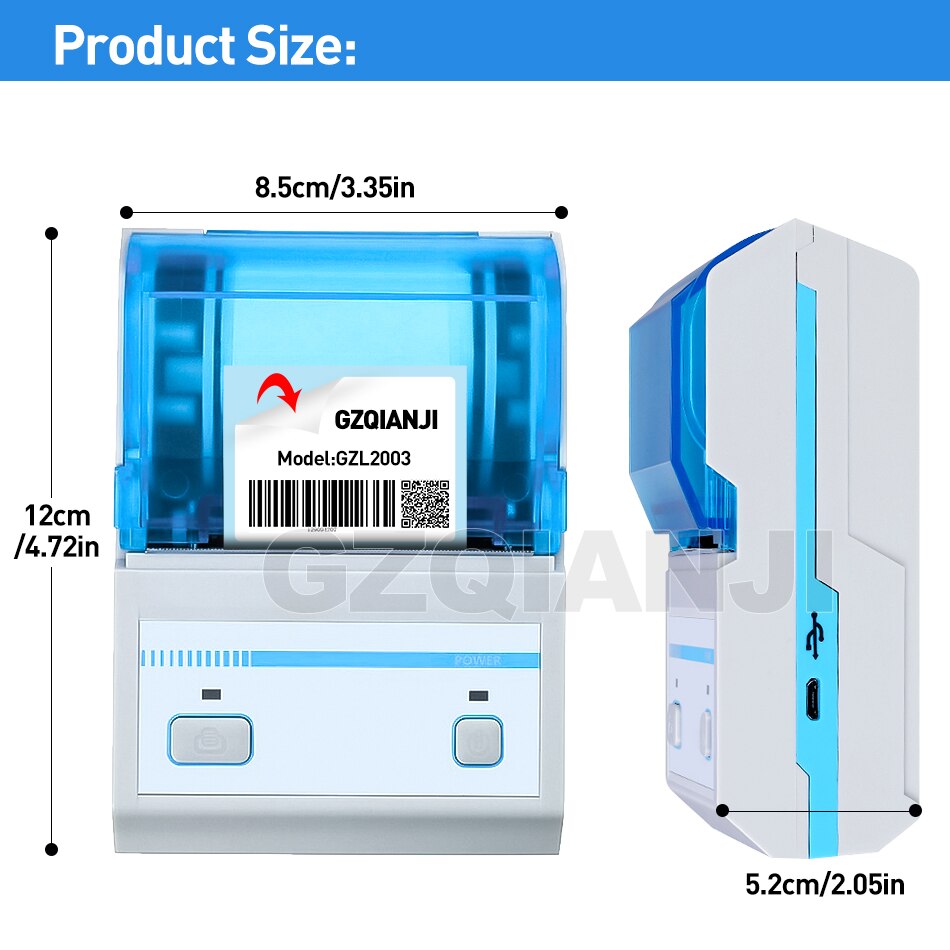 2inch Pos Label Printer USB+Bluetooth Barcode Generated Printing Edit Android Tablet with MHT Lable App Thermal Printer GZL2003